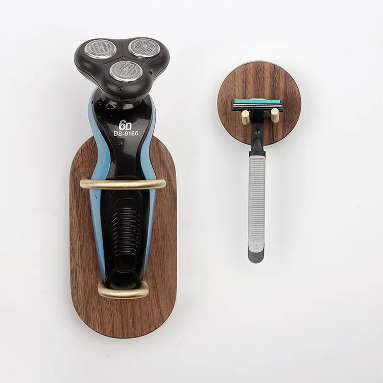 

Hot Sale Shaver Holder Wood Bathroom Razor Rack With Metal Basket
