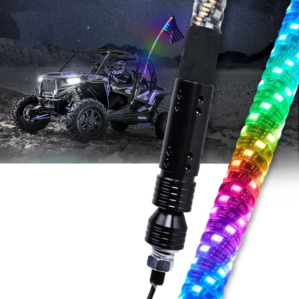 5 FT  Safety whip Changing Color Antenna Whip Lamp Spiral LED Whip Lights for UTV Off- Road Vehicle ATV by Bluetooth Control Syn