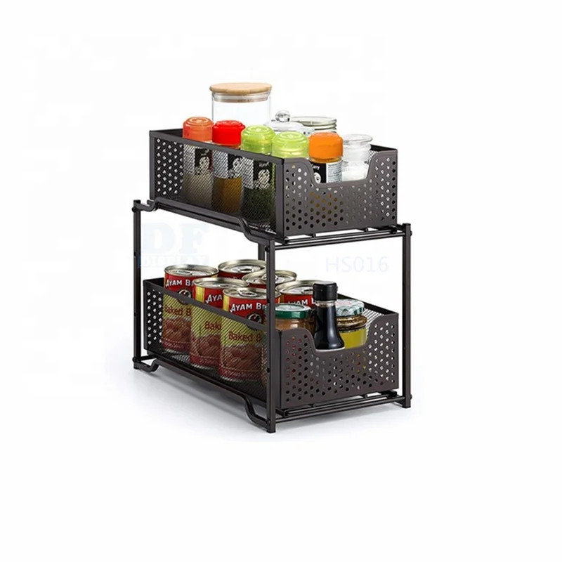 

HS016M Stackable 2-Tier Spice Rack Kitchen Organizer 2-Tier Under Sink Cabinet Organizer, Natural