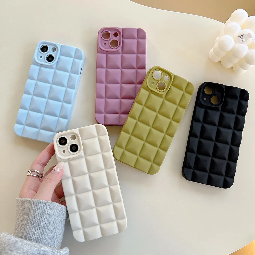 

Phone Case For iPhone 14 Pro 13 12 11 Pro X XR XS Max 7 8 Plus Fashion 3D Grid Matte Soft Silicon Shockproof For iPhone 14