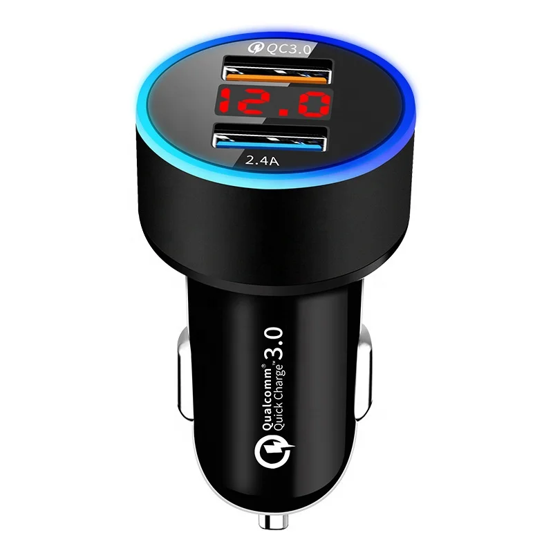 

High Quality QC 3.0 Mini Dual USB Port 5V/2.4A Quick Car Charger with LED Display