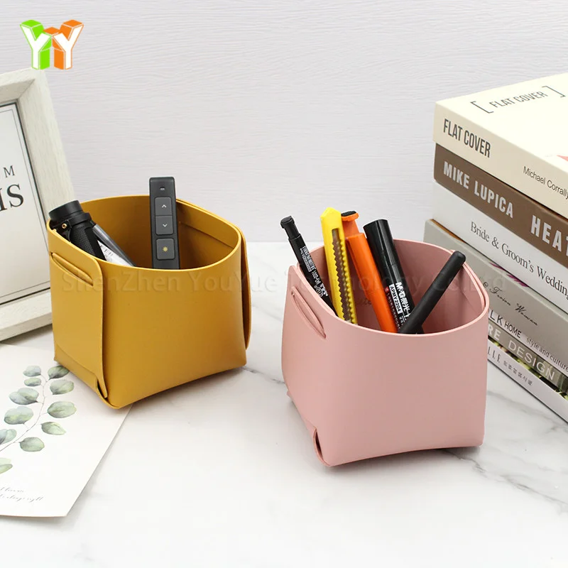 

Factory Stock PU Leather Foldable Pen Desk Organizer Holder Storage Holster makeup brush storage for Office for desk Office, Customized