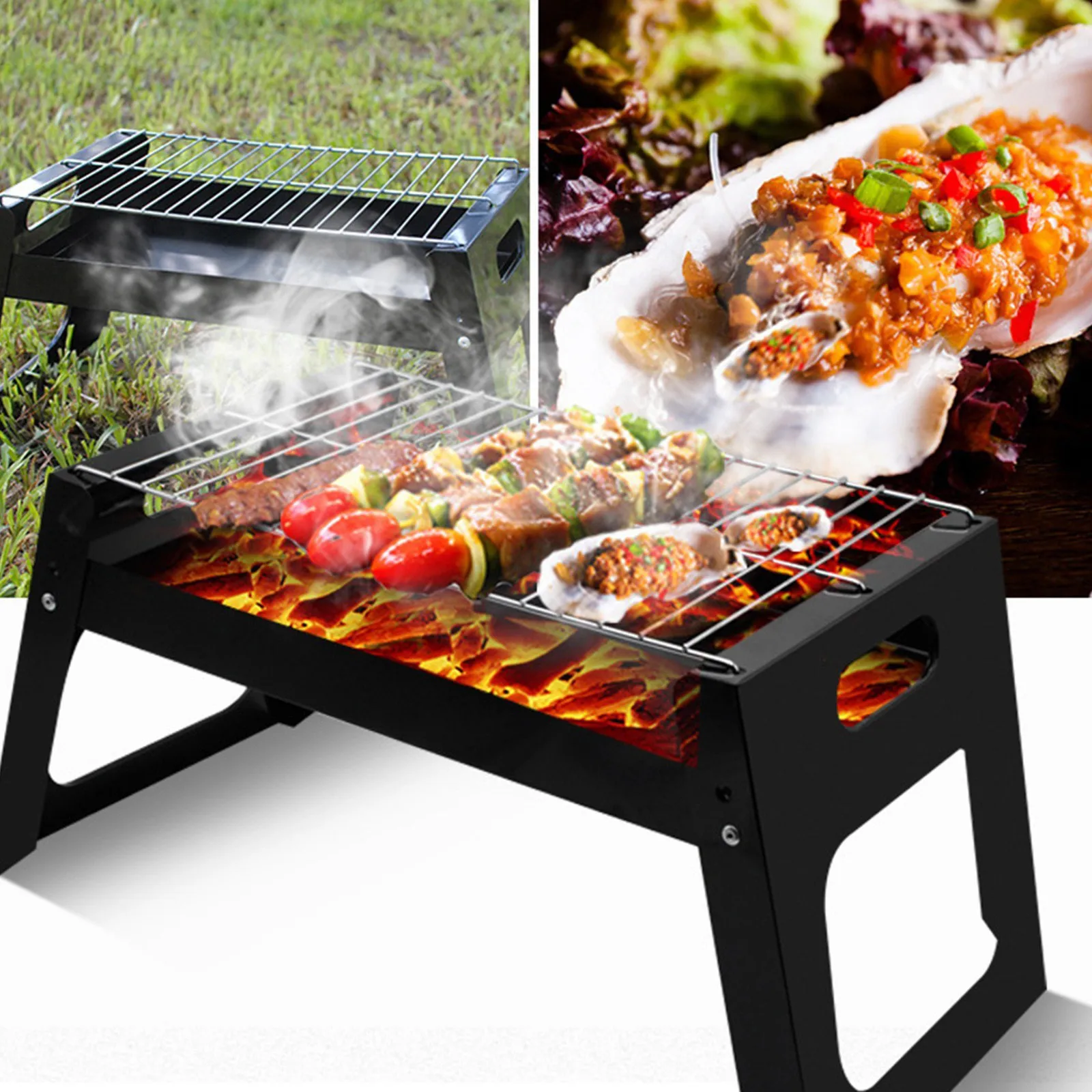 

Vouwen Bbq Grill Draagbare Compact Houtskool Barbecue Bbq Grill Fornuis Bars, Matt black