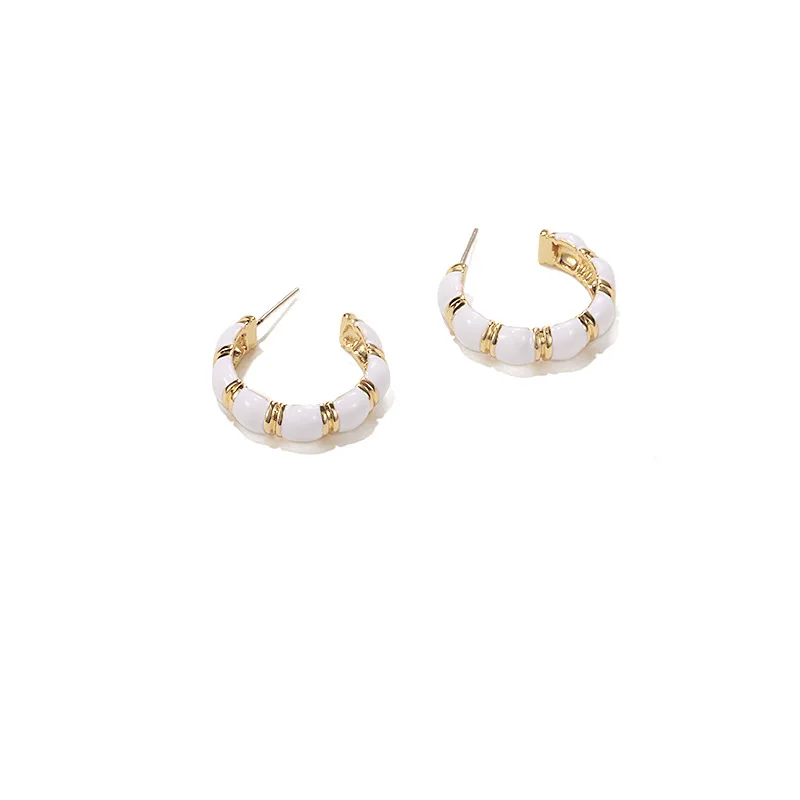 

BS200 Handmade Enamel Mix Hoop Earrings 18K Gold Plated C Shape Hoop Earrings Drip Oil Stud Earrings for women