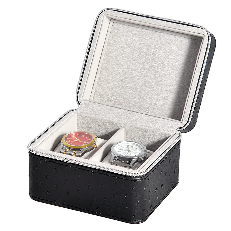 

New Design Travel Zippered Watch Box 2 8 12 Compartment PU Leather Jewelry Case with Handle
