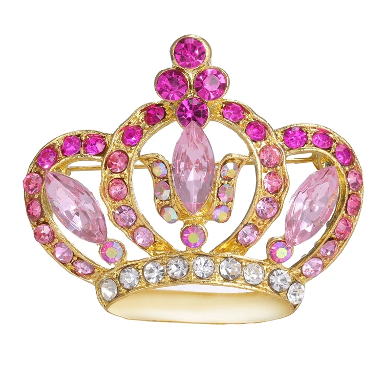 

Alloy Vintage Gold Colorful Rhinestone Tara Girl Lady Sweater Crown Pin Brooch For Women