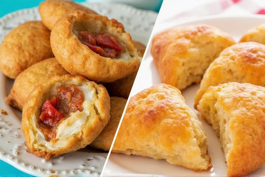 Close-up of spicy pastelillo with red pepper filling