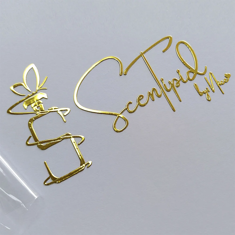 

Customized Electroforming Logo Transfer Label Rose Shiny Gold Metallic Packaging Label Nickel Label Sticker