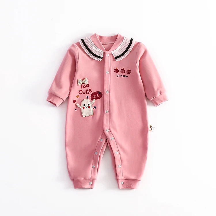 

Newborn Baby Girl Long Sleeve Romper Button Jumpsuit Bodysuit baby One Piece Outfit Autumn Clothes for kids, Pink, beige