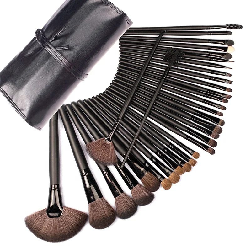 odm professional custom vegan private label brand 32 goat hair 32pcs 40 pcs 32 piece makeup brush set with brush with pouch