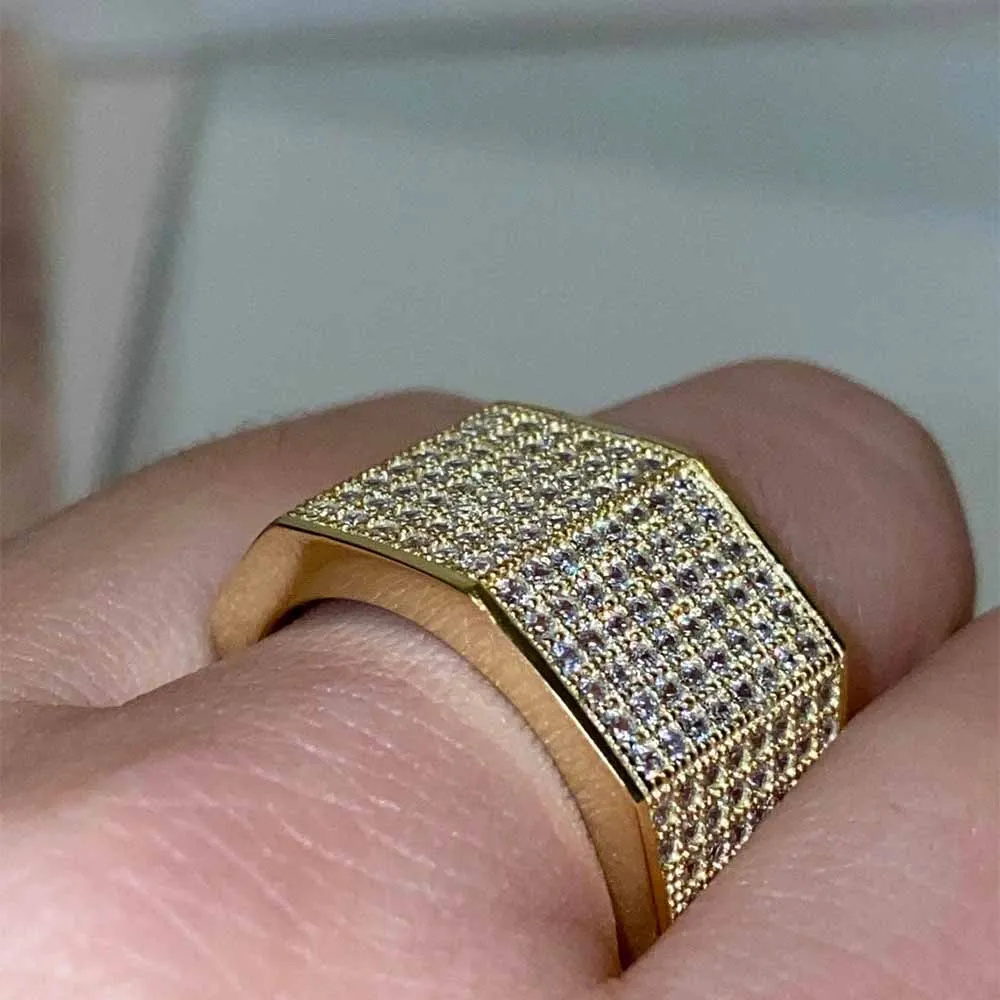 

Discount 2021 Luxury Round 14k Gold Full Iced Out 5A Zircon Diamond Men Made Wedding Rings Size 8-10