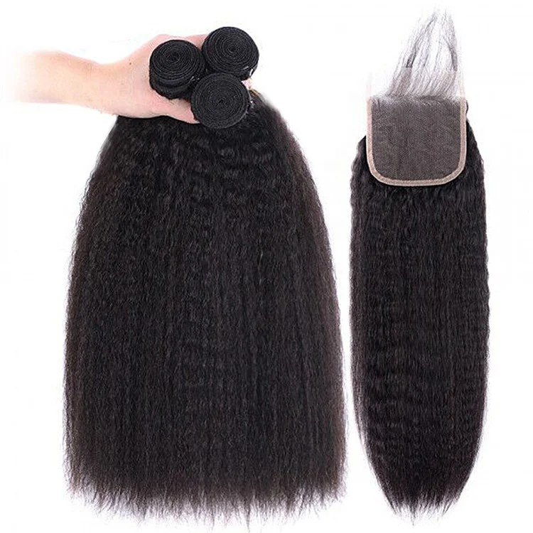 

Raw Virgin Kinky Straight Cuticle Aligned Hair Unprocessed Wholesale 100% Remy Human Hair Bundles Vendor With 5*5 Lace Closure