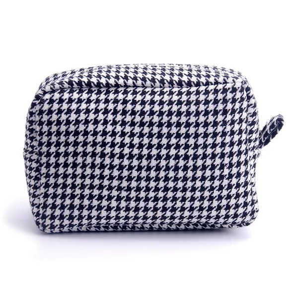 

Black and White Houndstooth Boxy Makeup Bag Boxy Cosmetic Bag Classic Herringbone Tweed Cosmetic Bag Women's Boxy Toiletry Case