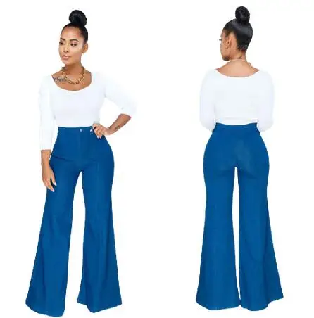 

F21824A in stock new design summer women's casual Wide Leg denim women jeans, Blue