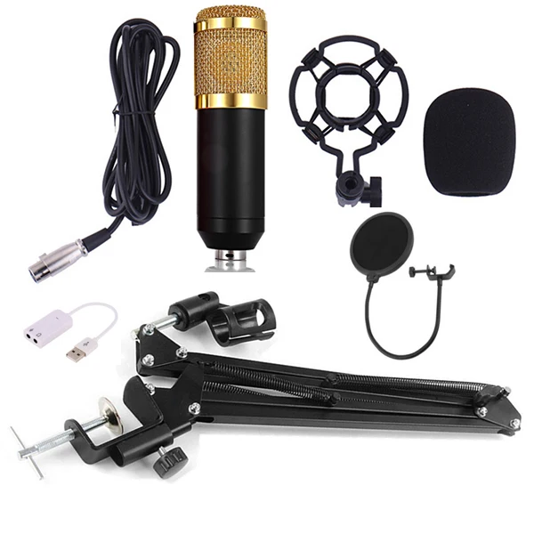 

2021 drop shipping Vogue BM800 Condenser Microphone Pro Audio Studio Sound Recording Arm Stand Filter, Gold,silver.blue,red,white,black