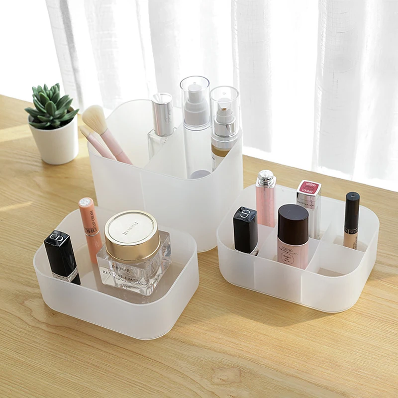 

Desktop Storage Box With Cover Transparent Pen Holder Frosted Simple Multifunctional Case Makeup Brush Lipstick Organize Box, White