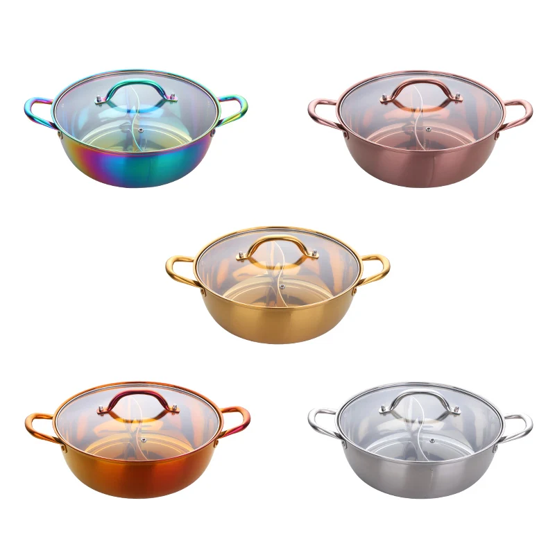 

Tableware Soup Pot Stainless Steel Double-flavor Hot Pot, Silver/gold/rose gold/rainbow no.0/rainbow no.3