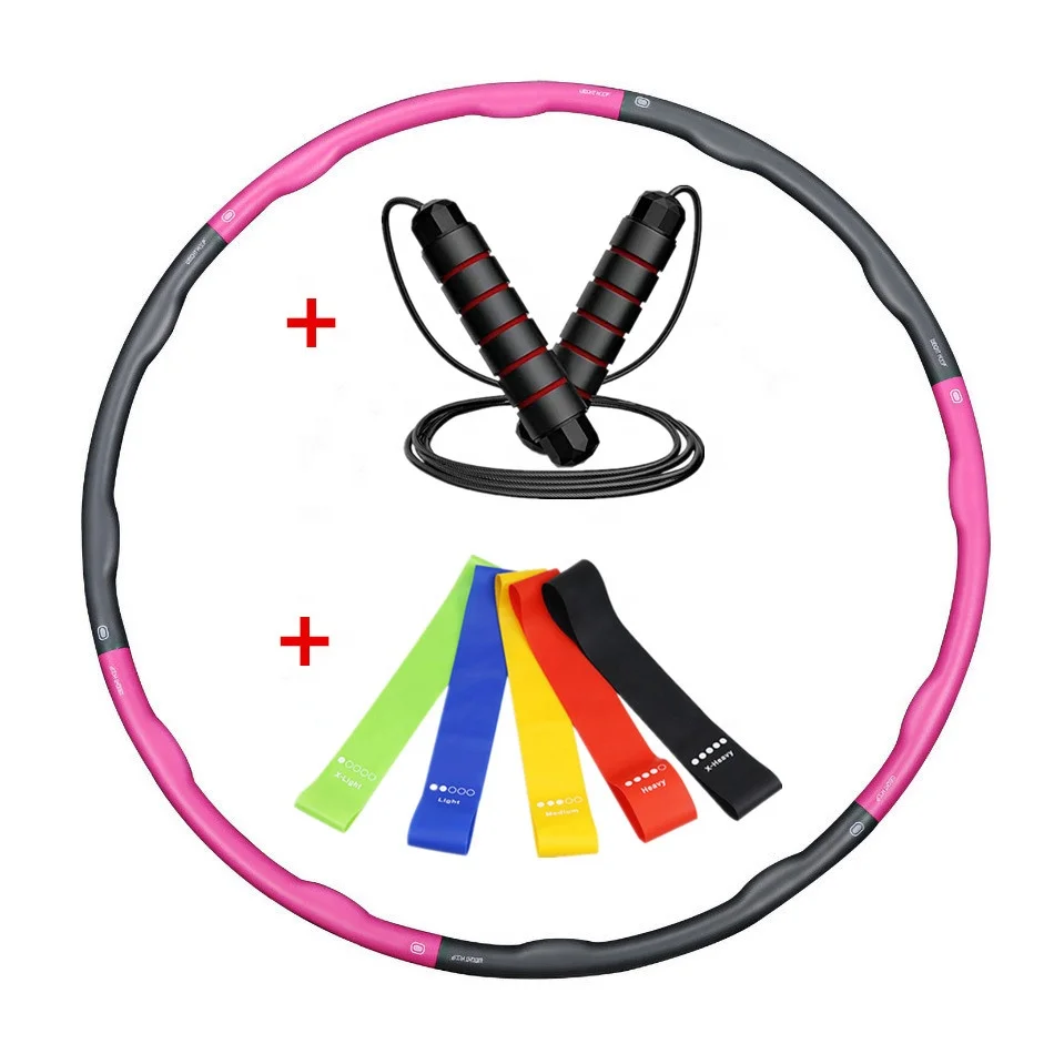 

Gym Fitness Set with Detachable Hula Ring Hoop, Jump Rope and Resistance Band for Women, Pink, grey, black