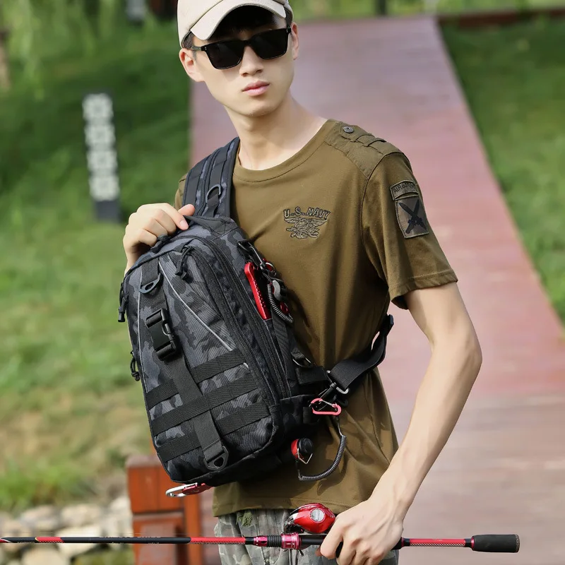 2020 new  single shoulder multifunctional tactical camouflage outdoor bag travel sports large capacity backpack chest bag men