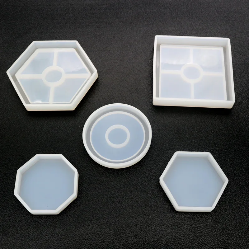 

DIY Coaster Silicone Mold, Pack of 4 Resin Molds for Casting Hexagon Square Round Mold Bottom Bracket for Resin,Concrete,Cement