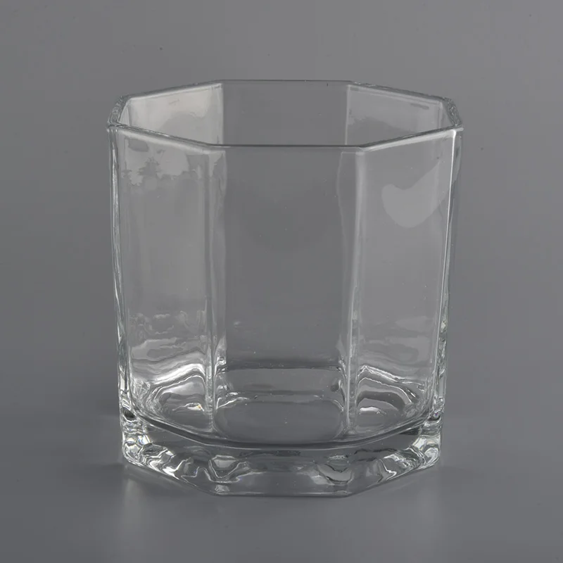 25oz big glass candle holders with hexagonal shape