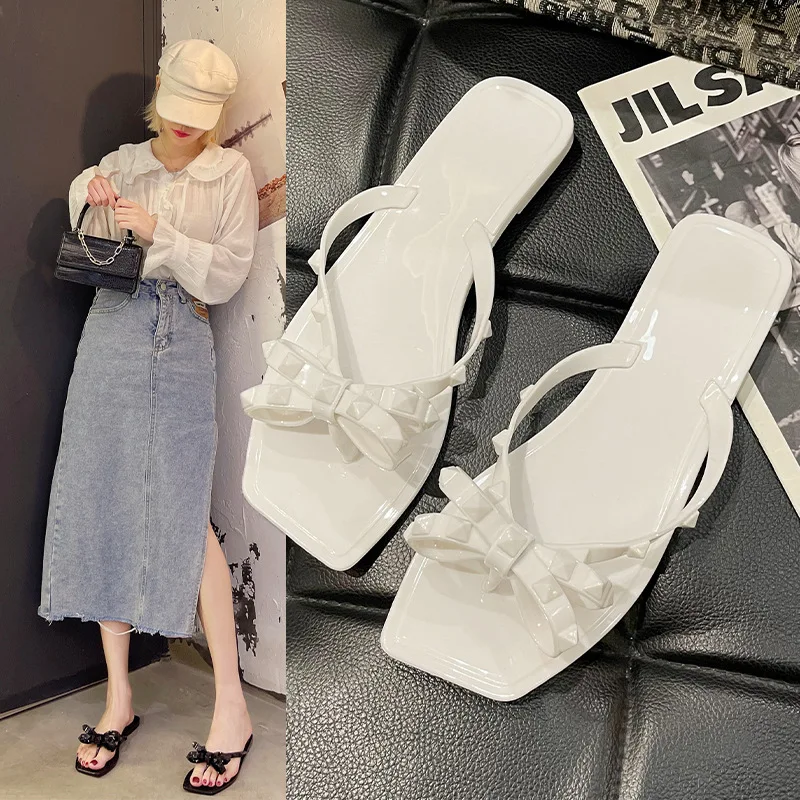 

trade assurance slipper custom flip flop woman casual outdoor decoration pattern use black bow sandal for woman slipper