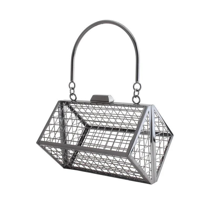 

Women Chain Crossbody Bags Metal Hollow Out Cage Clutch Gold purse and handbag evening bag, Customized
