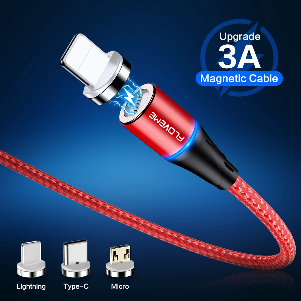 

Free Shipping 1 Sample OK FLOVEME Amazon Top Seller New Version Round Modeling Cable 3A Fast Charging Magnetic USB Cable, Black / red / silver