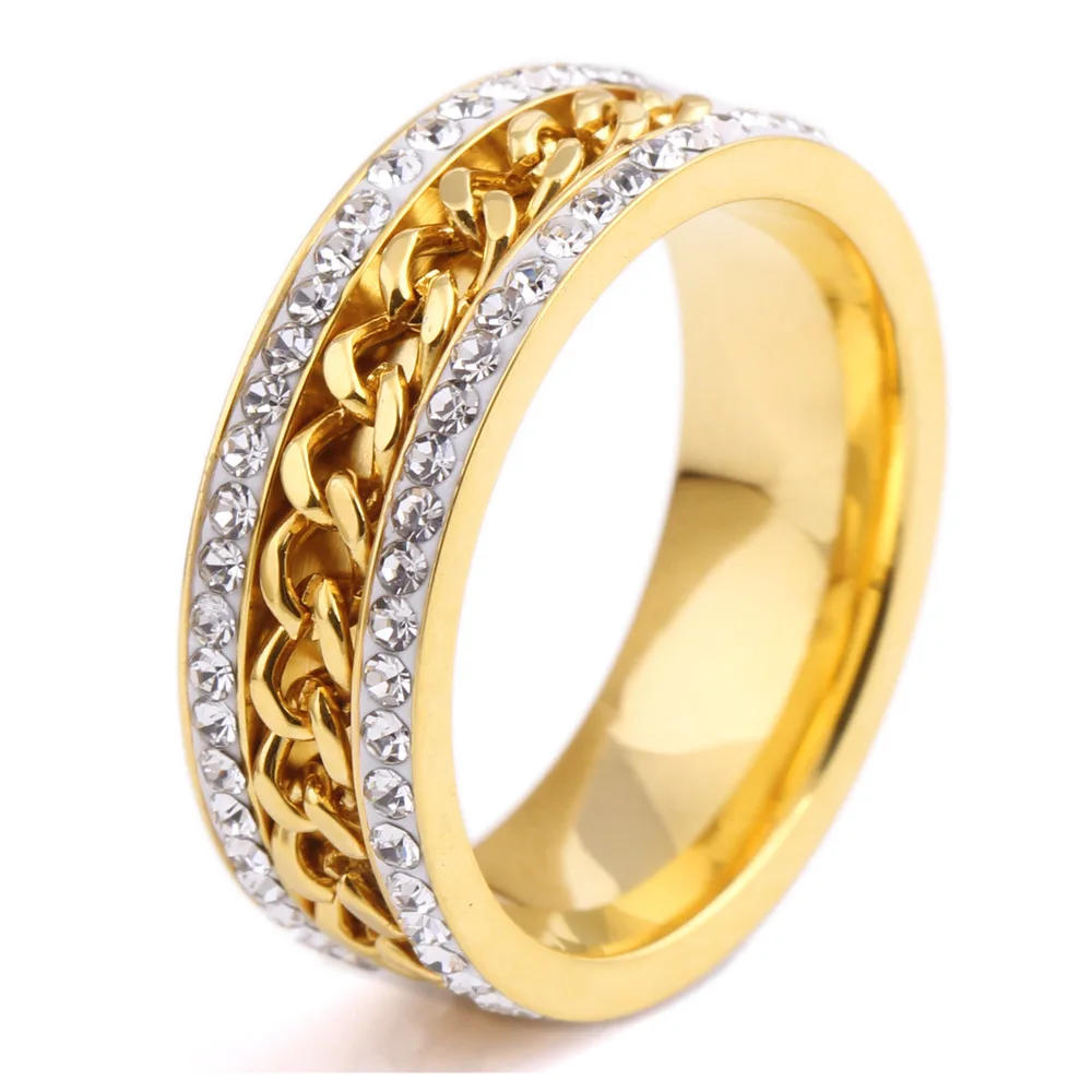 

2022 Fashion Spinner Ring Women Chain 18k Gold Plated Steel Stainless Rings Jewelry Custom