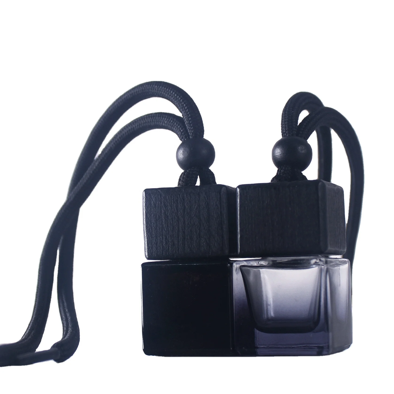 

8ml Black Wood Cap Empty Luxury Mini Classic Hanging Glass Air Freshener Essential Oil Perfume Car Diffuser Bottle