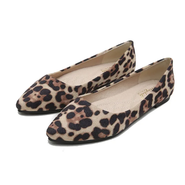

Spring new flat heel pointed flat shoes Korean fashion leopard small size 33 shallow mouth large size single shoes women's shoes, Brown,khaki