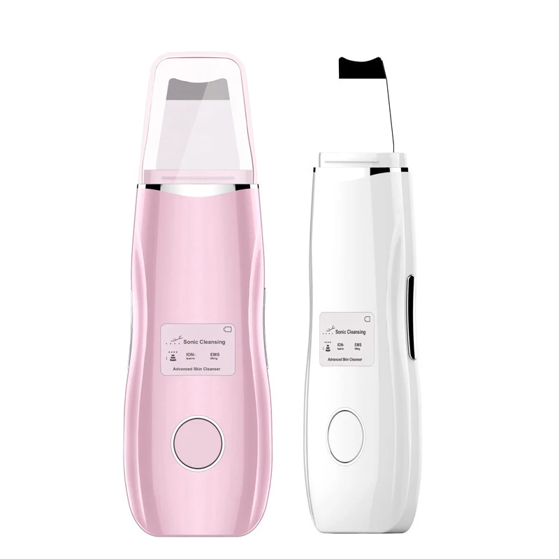 

Portable electric facial dead skin peeling machine professional sonic face cleaning spatula ultrasonic skin scrubber, White/pink