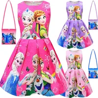 

Frozen Cartoon Cosplay Snow Queen Dress Elsa Princess Party Dress Anna Costume New Girl Dress and School Bag Baby Girl Clothes