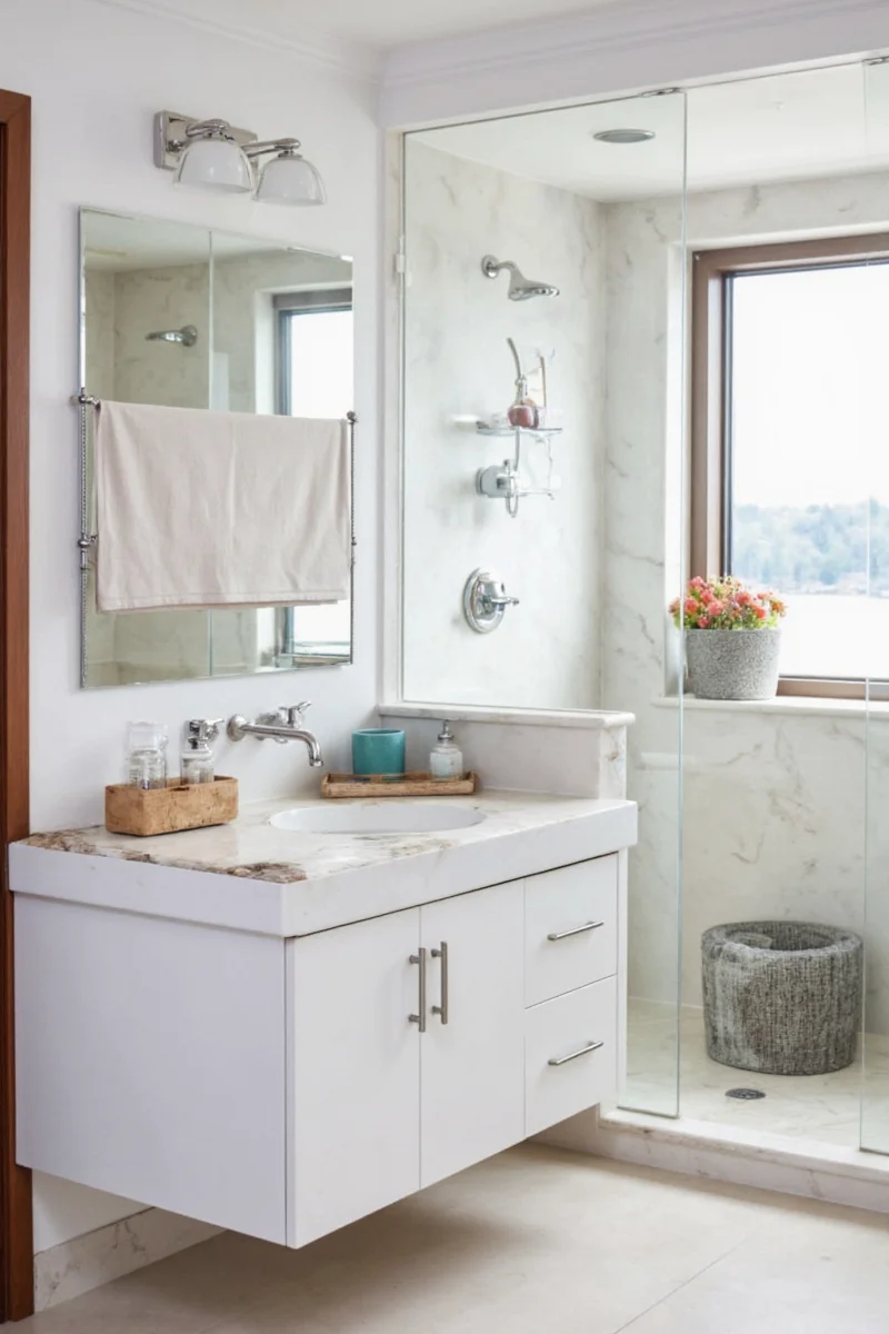 Non-slip tile in a family-friendly bathroom