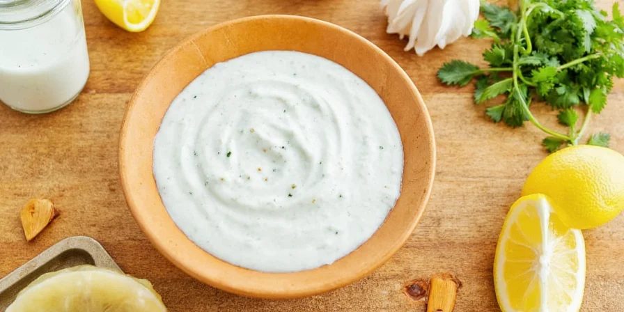Final plated dish featuring tzatziki as a key component