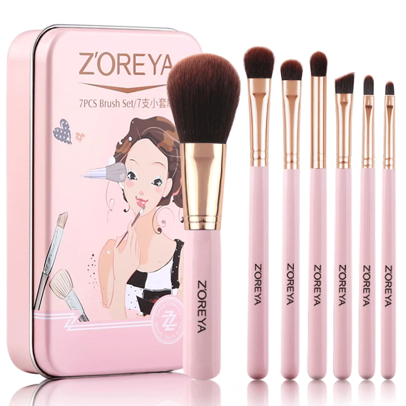 

Zoreya 7pcs Makeup Brushes Set Vegan Makeup Kits for Girls Cosmetic Brush Eye and Lip Kits Contour Portable Synthetic Hair Pink