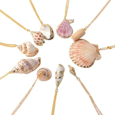 

Shell Ocean Starfish Conch Alloy Bohemian Long Pendant Necklace Women Winter Sweater Chain Summer Beach Necklace Party Jewelry, Gold