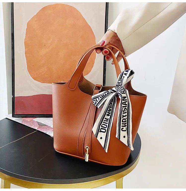

Fashion Silk Scarf Bucket Hand Bags Luxury Designer Big Capacity Women Handbags Ladies Shoulder Tote Bag, White,black,gray,brown