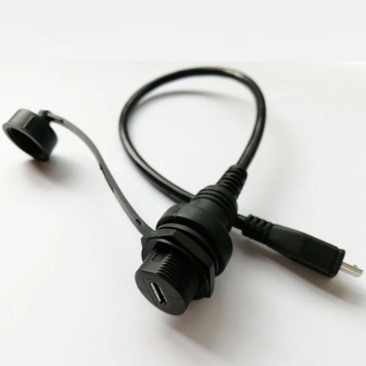 

IP67 Micro usb 5pin male to female panel mount extension dash flush cable connector for car boat, Black,customize