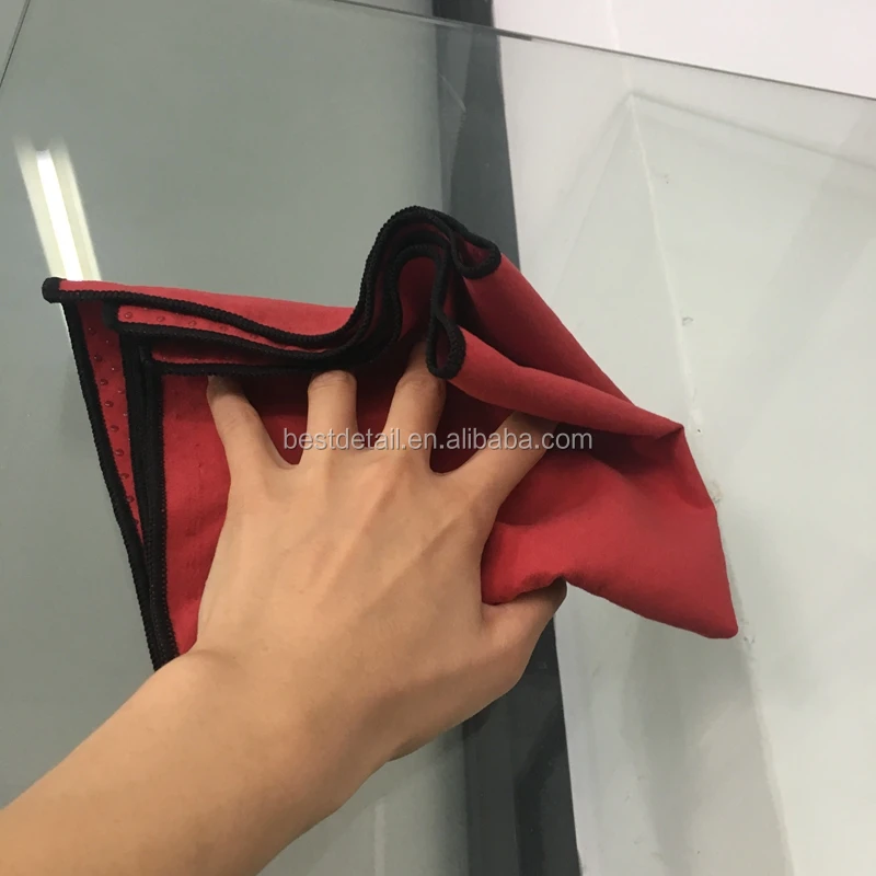 Red 200gsm 40x40 cm Lint Free Suede Wash Rags Towel Lens Microfiber Wine Glass Window Cleaning Cloth