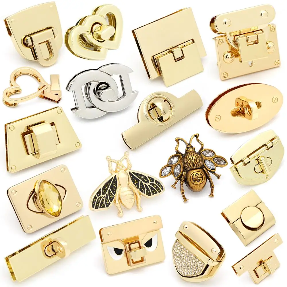 

Customized light gold lock for bag alloy enamel bag closure 30mm lock for leather accessories