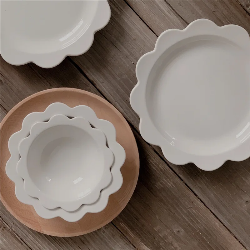 

Solhui White Ceramic Dish Plates Flower Shaped Plates Egg Pudding Bowls Tableware