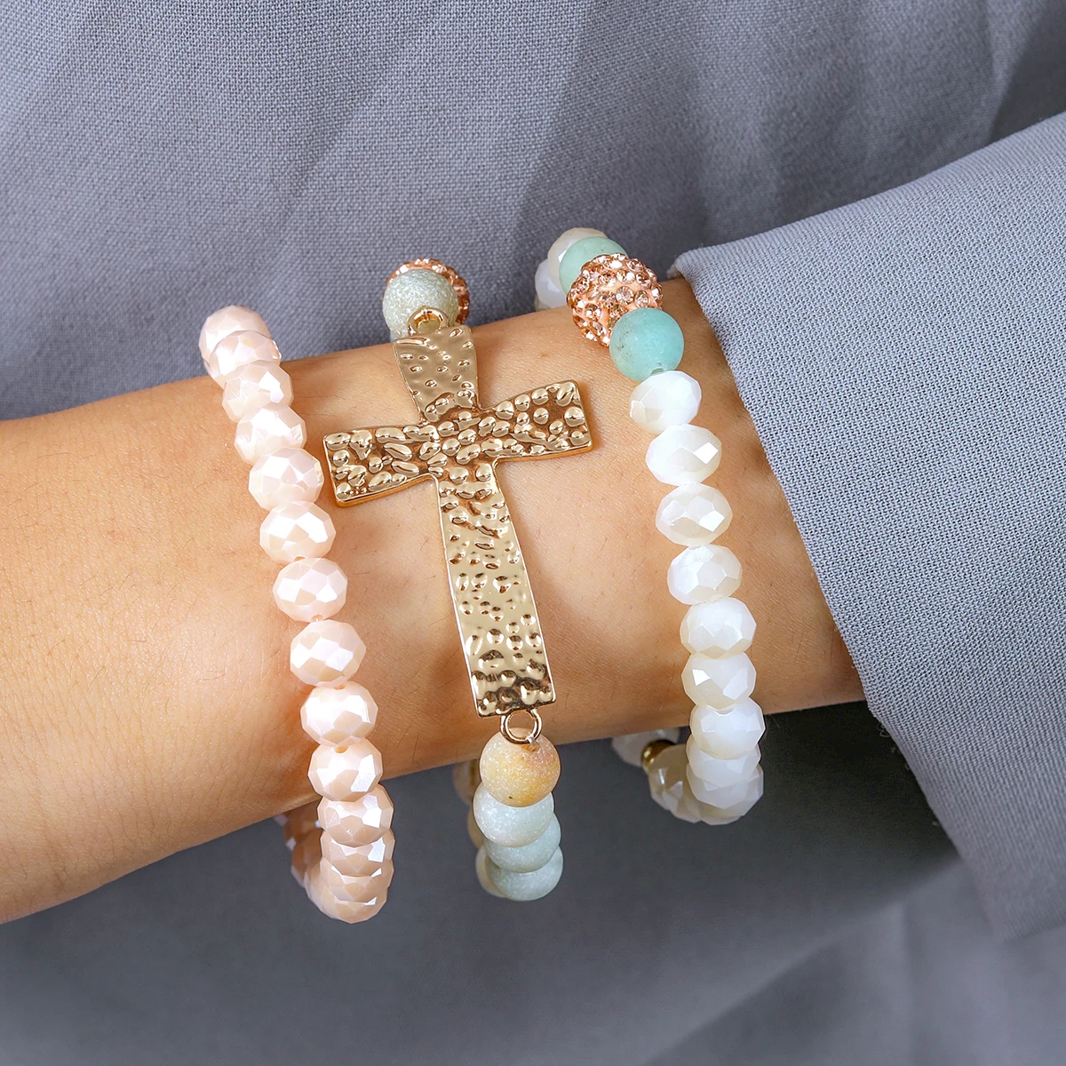 

vinstyle jewelry crystal ball big chunky rosary bracelet trendy