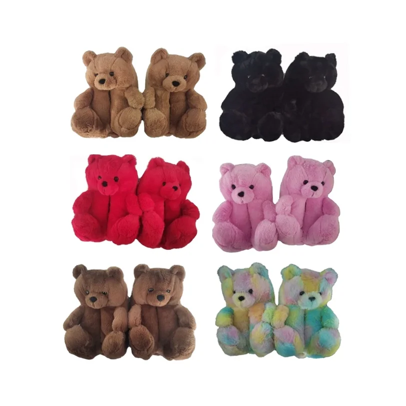 

Wholesale Cheap Woman Kid Bedroom Soft Fluffy Bear Slipper on Shoes Plush Teddy Bear indoor Slippers, Customized color