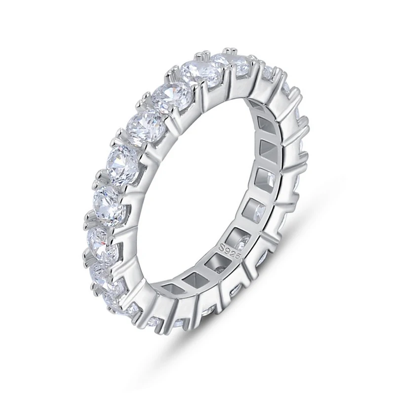 

RINNTIN SR205 Hot Sale 925 Sterling Silver Round Zircon Eternity Rings for Women, White