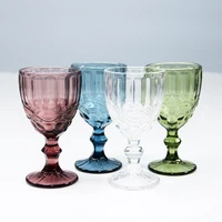 

Custom printed colored drinking glass goblet unique glitter retro embossed diamond shape wine glass crystal color goblet