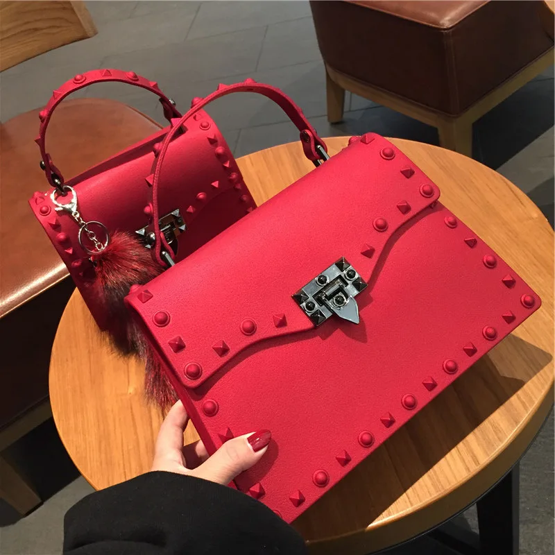 

Fashion designer handbags famous brands matte pvc bag rivet jelly purse handbags for women purses and handbags, 13 colors or customized