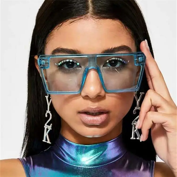 

2021 Oversized Square Sunglasses Women Luxury Brand Fashion colorful Clear Lens Sun Glasses Vintage Men, Picture