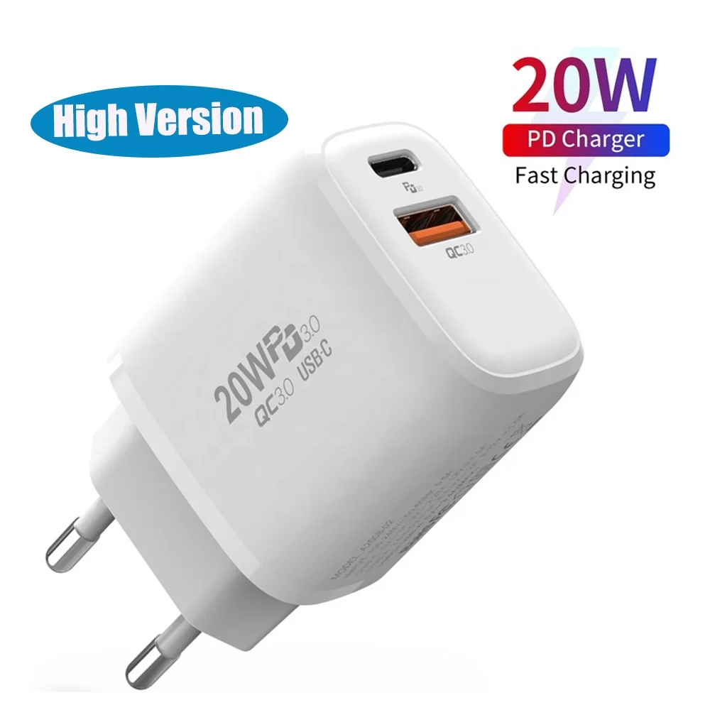 

High Version 20W USB Phone Charger US EU PD Charger Multi Fast Plug Travel Adapter QC3.0 Dual Custom Logo Mobile Wall Charger