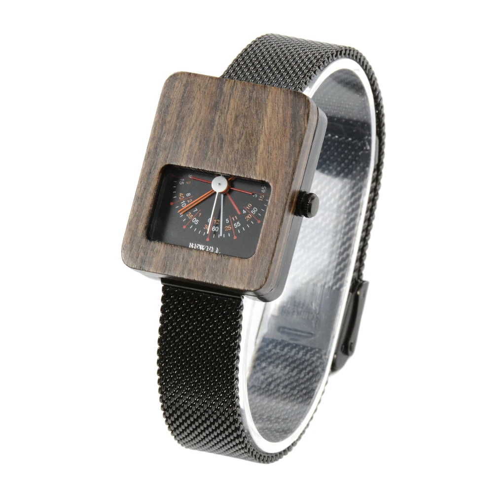 

Black Stainless Steel Mesh Band Wooden Watches Dropshipping Watch Wood Wristwatch IPG/IPB Design